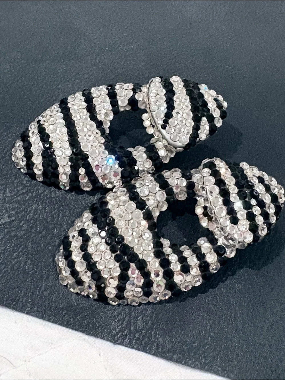 Vintage Bellini Black and White Swarovski Crystal Clip Earrings